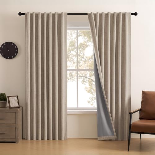 CUCRAF Natural Linen 100% Blackout Curtains 84 Inch Length 2