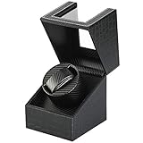 Aokelily Automatic Single Watch Winder, in Wood Shell and Black Leather/Carbon Fiber Leather,...