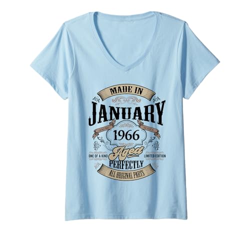 Womens Vintage 60th Birthday Legend January 1966 60 Years Old Gift V-Neck T-Shirt