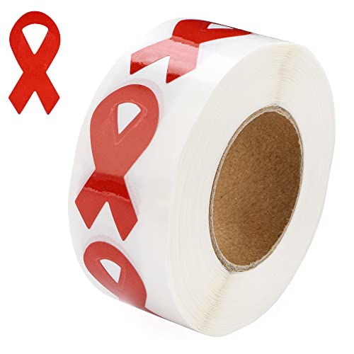 250 Small Red Ribbon Awareness Stickers - Small Red Ribbon Shaped Stickers for Heart, AIDS/HIV Awareness & Fundraising