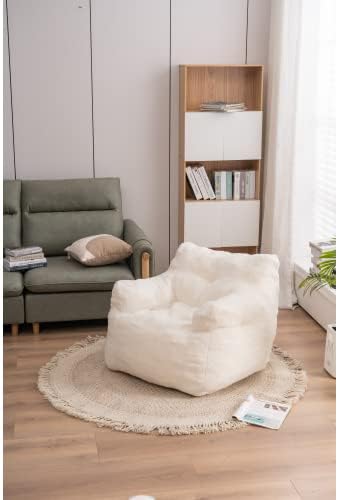 Miniatura 7 de Sillones puf, puf de relleno suave copetudo con relleno, sofá perezoso esponjoso, tumbona imperial gigante para dormitorio, sala de estar (marfil +