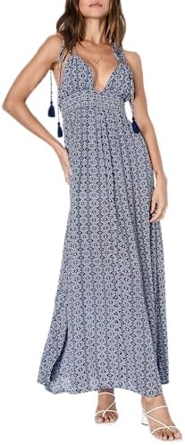 Lulus Women's Field Day Tie-Strap Maxi Dress, Navy Blue Print, XS: Buy  Online at Best Price in UAE