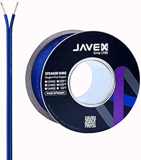 JAVEX Speaker Wire 14-Gauge [2.11mm2] [0.16mm Strands Oxygen-Free Copper 99.9%] Stranded Copper, Blue/Black, Cable for Hi-Fi Systems, Amplifiers, AV receivers and Car Audio Systems, 50FT [15.25CM]