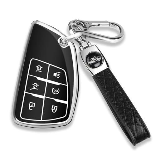 QBUC for Chevy Key Fob Cover with Keychain 6-Buttons(Chrome Trim Black)