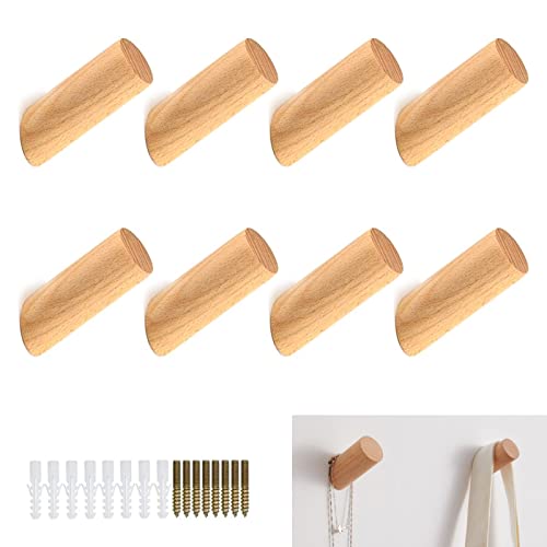 8 Stück Holzhaken Holz, Rund Holz Kleiderhaken, Kleiderhaken Garderobenhaken Wandhaken Garderobenhaken mit Schrauben, für Mützen, Rucksack, Schals, Kleidung