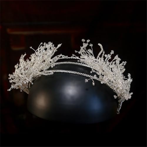 Diadema con Cuentas de Cristal Multicapa Hecha a Mano y Pendientes de Alta Joyería Nupcial 5