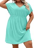 Halife Women's Plus Size Swim Cover Up Sexy Short Sleeve Beach Coverups 3XL