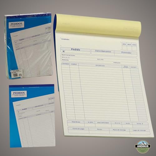 ANDINUS Packung mit 2 selbstdurchschreibenden Auftragsbüchern | 50 doppelte Blätter | A4 (21 x 28,5 cm) | kohlefreie Kopie | Professionelles Format (80072)