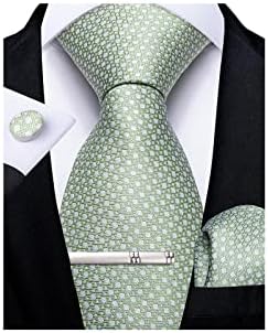 DiBanGu Men's Necktie Plain Silk Woven Striped Plaids Tie Handkerchief Cufflink Tie Clip Set Formal Business Wedding