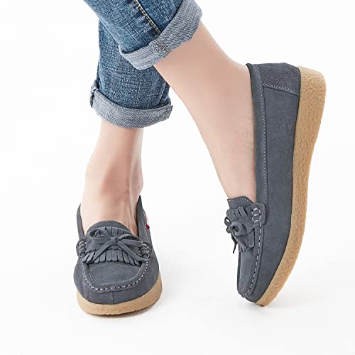 Truland Women Leather Moccasins Loafers Slip On Comfortable Driving Casual Flats Shoes (10 D(M) Us,Grey) #TOP3
