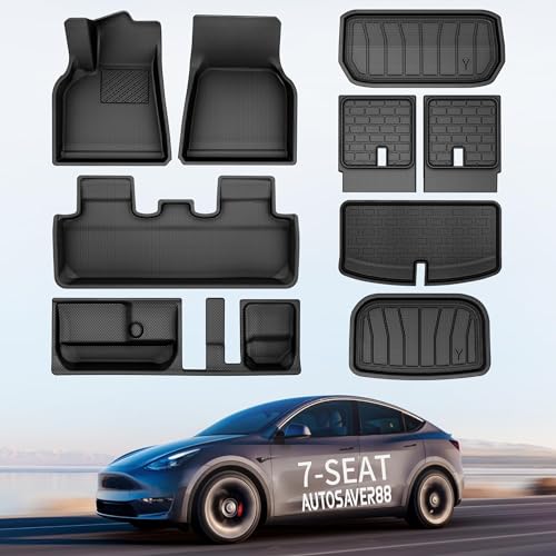 AUTOSAVER88 Floor Mat Compatible with Model Y 2020-2023 7 Seater, Model Y Floor Mats Cargo Liner Third Row Chair Mats (9pcs), Waterproof Anti-Slip Floor Mat Custom Fit for Tesla Model Y Accessories