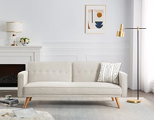 72" Modern Upholstered Futon Sofa Split Back Loveseat Convertible Sleeper Couch Bed Daybed,Button Tufted Double Folding Recliner With Armrest&Timber Legs For Living Room Apartment Limited Spaces #TOP17