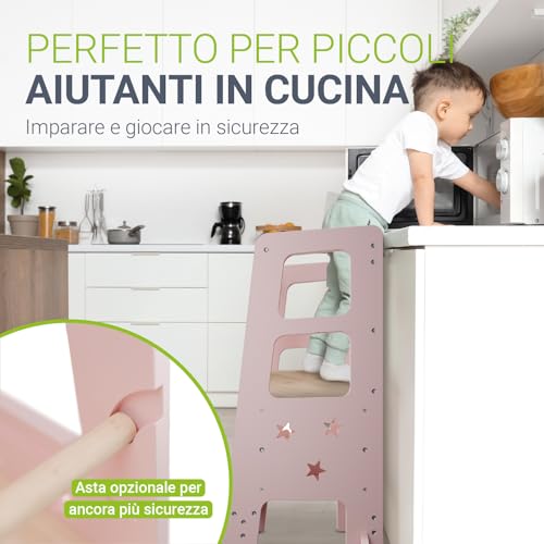Juskys Torre Didattica Henny - Per Bambini Da 1 Anno, Torre Montessoriana, Tripla Regolazione In Altezza, Sistema Antiribaltamento, Sgabello Da Cucina - Rosa - 5