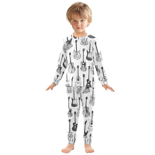 Music Guitar Black Pajama Sets Long Sleeve Top with Pants Cotton Soft Sleepwear 2 Piece Pjs Set, 8 Years Old4