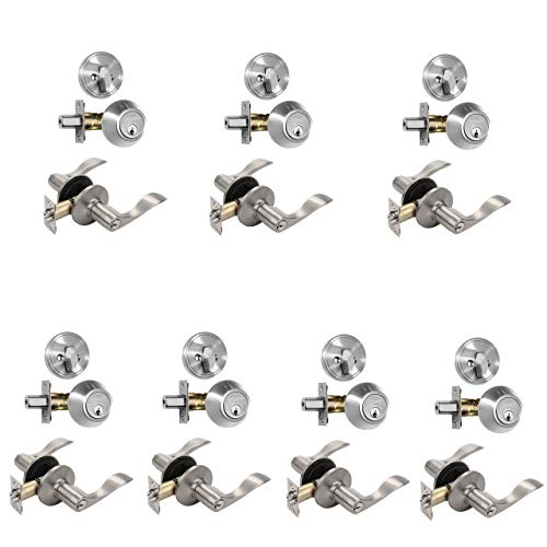 Dynasty Hardware CP-HER-US15 Heritage Tür-Einstiegshebel und Einzylinder-Riegel-Kombinationsset, satiniertes Nickel, 7-er Pack Cover