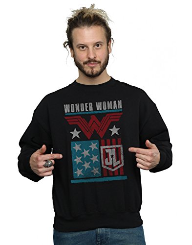 Image of DC Comics Men's Justice League Movie Wonder Woman Flag Sweatshirt Small Black