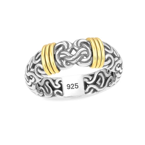 LeCalla 925 Sterling Silver Byzantine Ring for Women with 14K Gold Stations | Byzantine Band for Engagement, Wedding, Anniversary | Promise Ring Gift for Christmas, Mother’s Day, Valentine’s Day(Sizes 6–8No.)