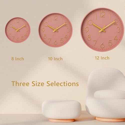 Image of DAXSMY Wall Clock 12 Inch Pink Decorative, Battery Operated Silent