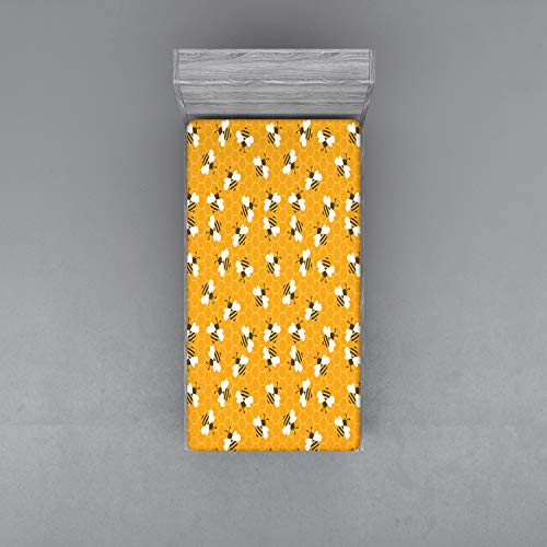 Ambesonne Bee Fitted Sheet, Bumble Bees Producing Honey By Filling Honeycombs Cells Themed Graphic Image Print, Bed Cover With All-Round Elastic Deep Pocket For Comfort, Twin Xl Size, Orange Brown #TOP1