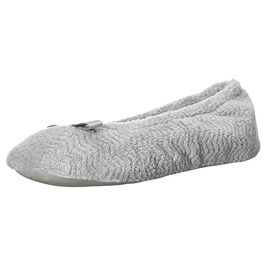 isotoner Damen Chevron Microterry Ballerina-Hausschuh Pantoffeln, hellgrau, 39/40 EU
