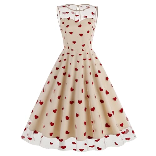 Vintage 1950s Dresses for Women Mesh Heart Print Dress