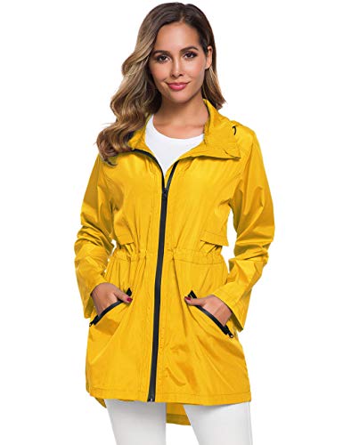 Womens Jackets Lightweight Casual Yellow Waterproof Jacket Rain Slicker Y M #TOP1