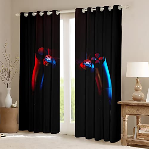 Feelyou Gaming Curtains For Boys Bedroom Kids Gamer Room Decor Curtain 42W X 63L Inches Teens Black And Red Video Game Controller Window Treatments Drapes With Grommets 2 Panels Set #TOP1