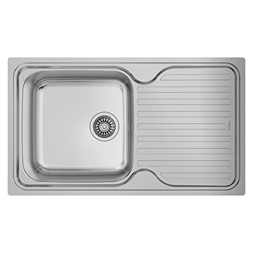 Teka Classic 1C 1E - Fregadero de 50 cm, Encastrado y Reversible, 1 Cubeta y Escurridor, Chapa de Gran Espesor, Insonorización, Color Acero Inoxidable