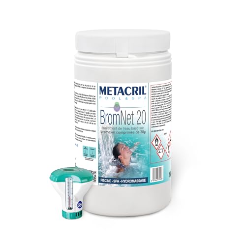 Metacril Brom Net 20 + Dosatore Galleggiante c/Termometro, Bromo in Pastiglie da 20 gr, a Lenta Dissoluzione, Ideale per Piscina e Spa Idromassaggio - 1 KG