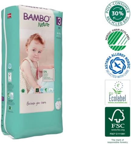 Bambo Nature Premium Eco Nappies, Eco-Friendly Sustainable Nappies, Enhanced Leakage Protection, Secure & Comfortable Baby Nappies, Secure & Comfortable - Size 3 Nappies (9-18lb/4-8kg), Midi, 156PK
