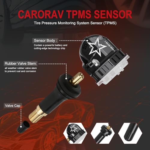 CARORAV TPMS Sensor GM,Tire Pressure Monitoring System fit for GM Buick Chevy Silverado Cadillac GMC,315MHZ OE Replaces#13598771,13598772,13586335,13581558,4-Pack