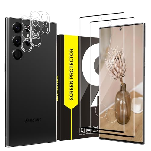 Cable Leader 2+2 Verre trempé pour Samsung Galaxy S22 Ultra 5G, 9H Ultra Résistant Protection écran+Caméra Protecteur, Haute Sensibilité, Sans Bulles,...