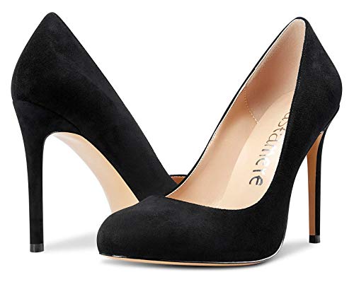 Castamere Womens Round Toe High Heels Pumps Slip On Stilettos 10CM Heel Black Suede Shoes 10 M US #5