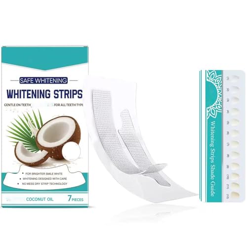Tiras blanqueadoras para dientes blancos con aceite de coco, tiras blanqueadoras para dientes sensibles, cuidado bucal diario, eliminación rápida de manchas de humo, café y vino. (7pcs)