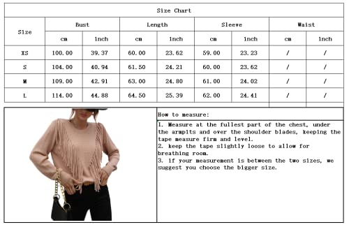 Chouyatou Women's Casual Crewneck Fringe Tassel Knitted Pullover Sweater Jumper Tops (Small, Apricot) #TOP6