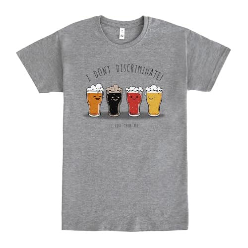 Pampling T-Shirt 85% Coton, Unisexe à Manches Courtes, Vêtements pour Hommes et Femmes en 5 Tailles, T-Shirt Gris, Modèle I Do Not Discriminate (L)
