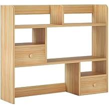 Desktop Bookshelf, Wood Adjustable Desktop Storage Organizer, Exquisite & Practical Office Storage Rack with Drawers for Home Office Supplies, Easy to Assemble Color Blue, Size A-22.4in