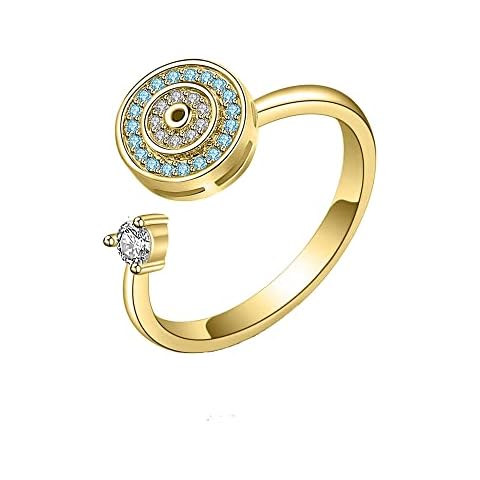 Simpleasure Cubic Zirconia Blue Turkish Evil Eye Remote Fidget Spinner Anxiety Rings for Women Dainty Stress Relief Adjustable Open Size Lucky Daughter Girlfriend Knuckle Rings (Gold) Cover