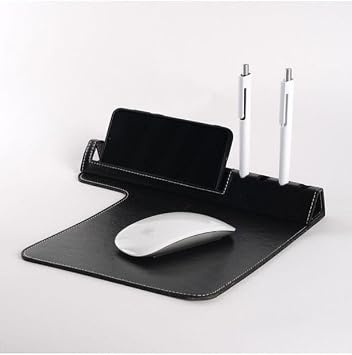 VIP Premium Deri Masa st  Organizer Set, Mouse Pad, Telefon Stand  ve Kalemlik, Siyah, Ofis Masas  D zenleyici