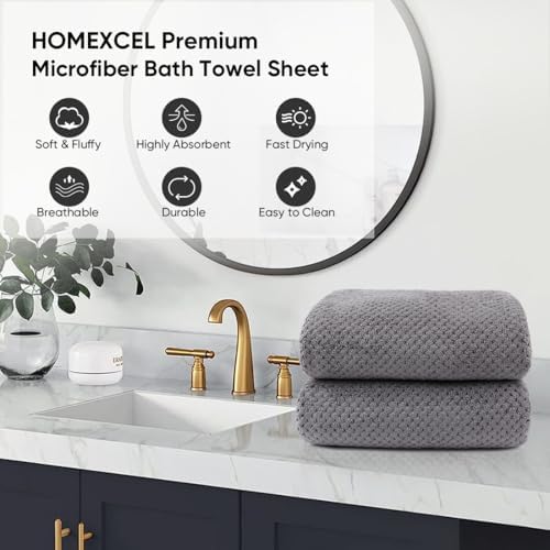 HOMEXCEL Bath Sheets Towels Set Pack of 2 (35 x 70 Inches), Ultra Soft Bath Towels for Bathroom, Lightweight and Quick Drying Towel for Body, Yoga, SPA, Fitness, Grey - Thumbnail 2