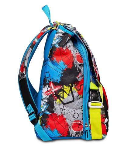 Sj Gang Zaino Scuola Estensibile, Giallo Blu, Gritzled Boy, Zaino Doppio Scomparto Estensibile Con Led Luminoso E Pattine Sfogliabili, Scuola Elementare E Tempo Libero, Bambino - 3