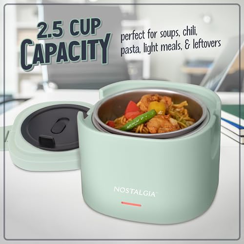 Nostalgia Portable 20-Ounce Electric Heated Lunch Box – Travel Size 2.5 Cup Capacity for Soup, Chili, and Leftovers – Leak Proof Silicone Sealed Lid, Foldable Carry Handle, Detachable Cord – Sage by Nostalgia - Image 4