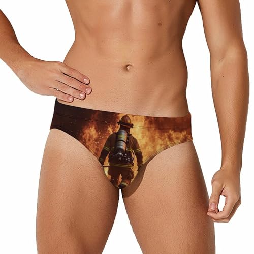 Fireman Back Mens Swim Briefs Quick Dry Swim Trunk Bikini Underwear Swimsuit