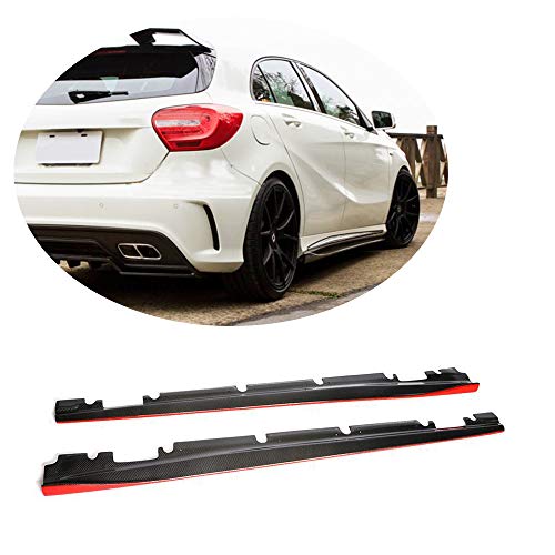 MCARCAR KIT Side Skirts fits Mercedes Benz A Class W176 A45 2013-2018 CLA Class W117 C117 CLA45 AMG Hatchback Pre-facelift 2013-2015 CF Door Rocker Panels Valance Extension Lip (Carbon with red)