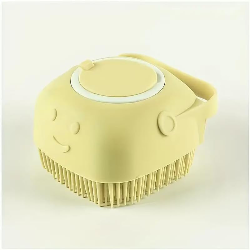 Silicone Pet Bath Brush, Refillable Shampoo Grooming Massager, Soft Deep Cleaning Brush for Dogs Cats (yellow)