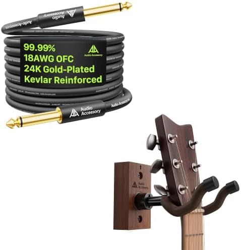 AA AUDIO ACCESSORY Pro Series Guitar Cable 10 ft with Guitar Wall Mount Nitro-Safe Soft Padded Hook image 5