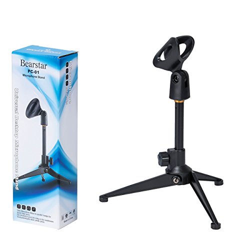 Bearstar Universal Adjustable Desk Microphone Stand Portable Foldable Tripod Mic Tabletop Stand With Small Plastic Microphone Clip Such As Sm57 Sm58 Sm86 Sm87 #TOP2