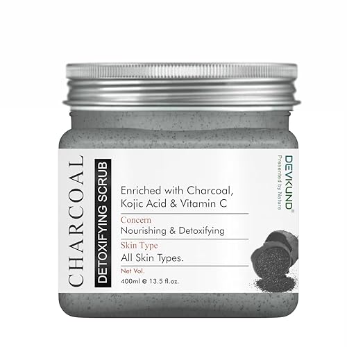 Image of Charcoal Detoxifying Scrub | Enriched with Activated Charcoal, Kojic Acid & Vitamin C | Deep Cleansing, Brightening & Tan Removal Face & Body Scrub - 400ml