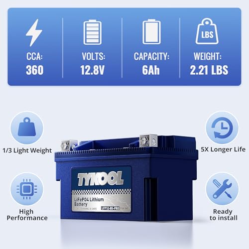 YTX12-BS High Performance LiFePO4 Lithium Motorcycle Battery,360CCA,12V 6Ah,Digital Readout,Fits for Honda TRX250 Recon,Suzuki LT-F250 Ozark,BRP (CAN-AM) DS250 ATV,Polaris RZR UTV,Vespa 300cc Scooter by TYKOOL - Image 5