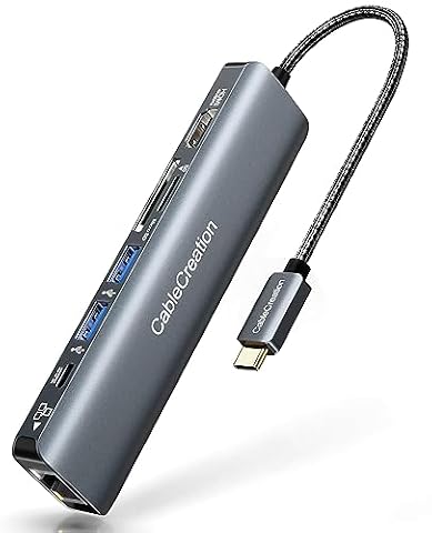 CableCreation Hub USB C, 7 w 1 adapter multiportowy z HDMI 4K 60 Hz, Ethernet 1 Gb/s, 100 W PD, czytnik kart SD/MicroSD, 2 x USB 3.0, stacja dokująca do MacBook Pro, iPad Pro, iPad Mini 6 i wielu